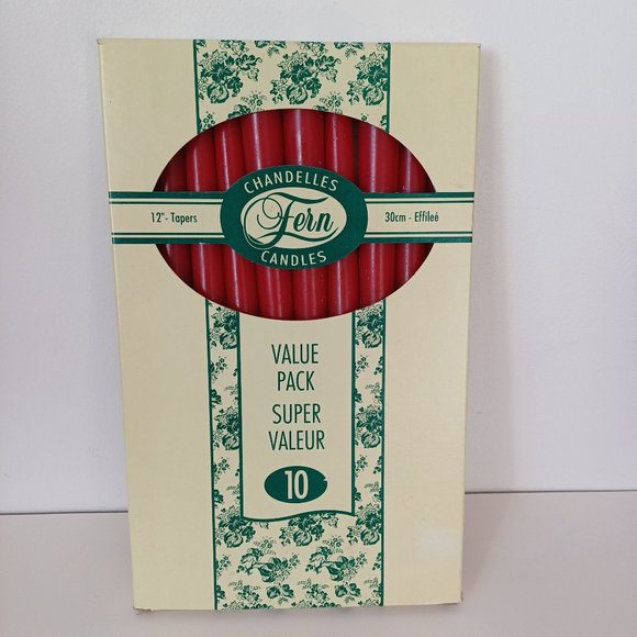 10 Vintage FERN Red Taper Candles 12'' - Picture 1 of 4